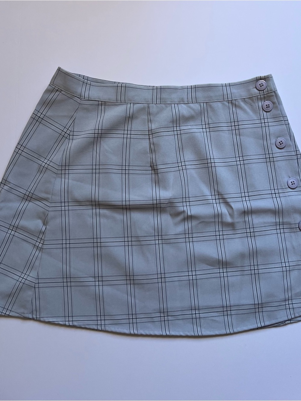 Preppy Light Blue Plaid Button Detail Skirt